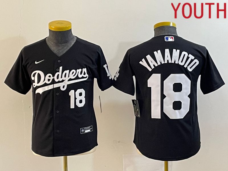 Youth Los Angeles Dodgers #18 Yamamoto Black Nike Game MLB Jersey style 4->youth mlb jersey->Youth Jersey